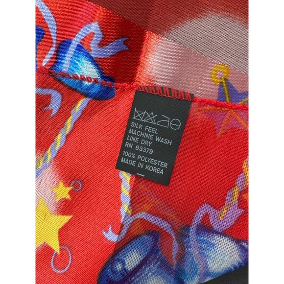 Vintage Christmas Bell Star Patterned Scarf Red Polyester Headwear - Picture 3 of 4